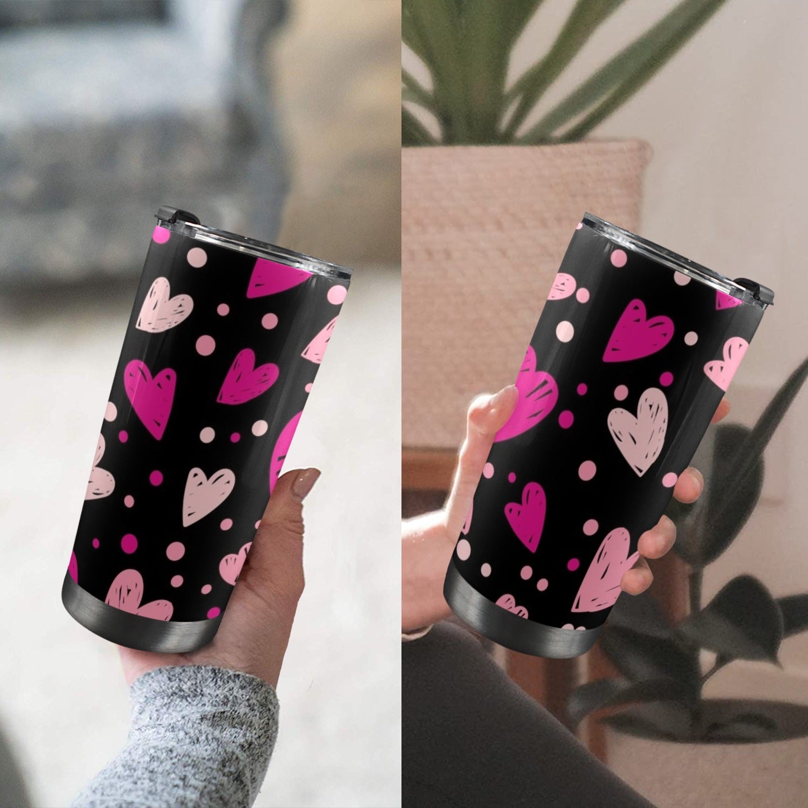 Pink Hearts - 20oz Mobile Tumbler with Lid (Black Lock)