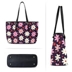 Pink Daisy PU Leather Tote Bag Large Leather Tote Bag-Large Plants Printed Offshore