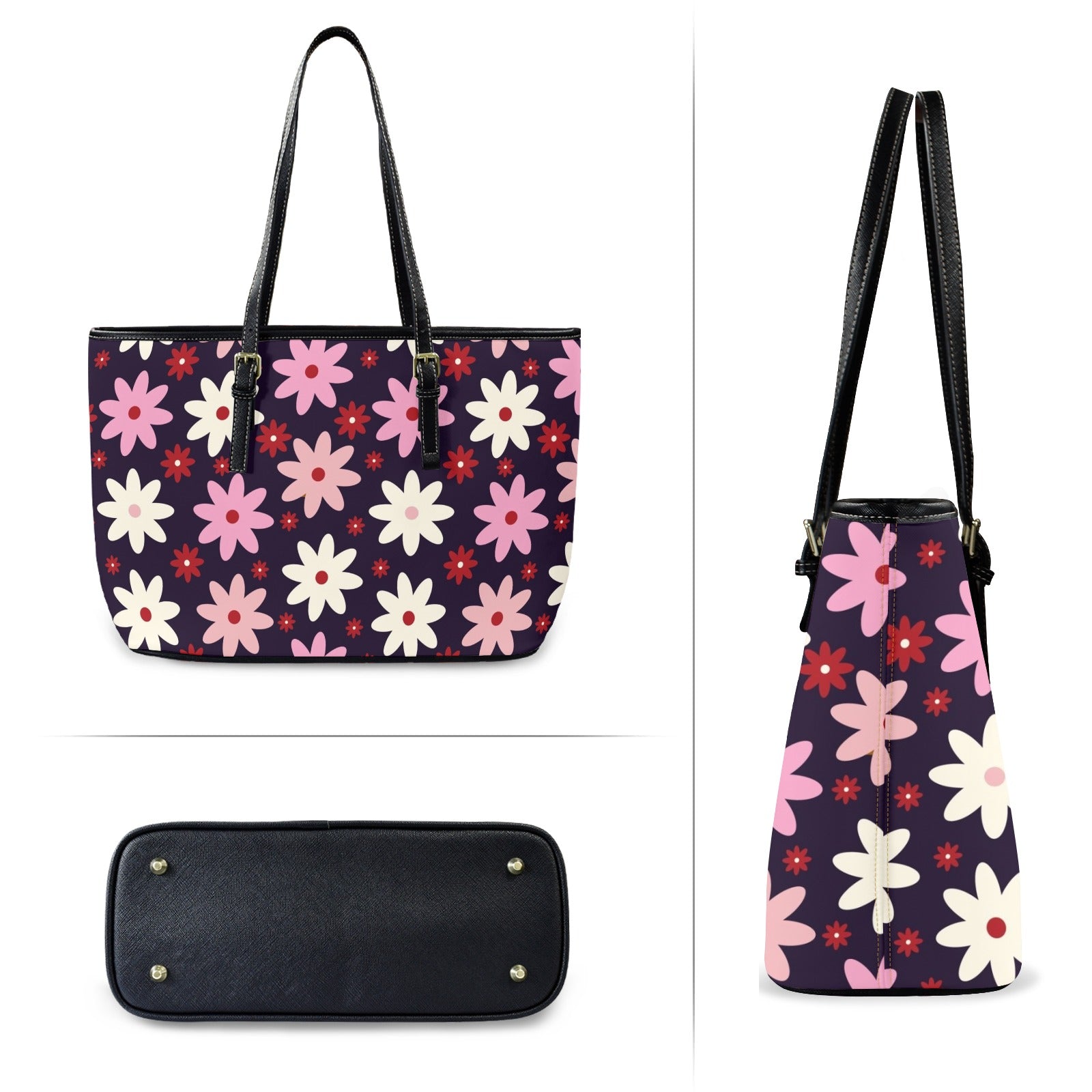 Pink Daisy - PU Leather Tote Bag - Large
