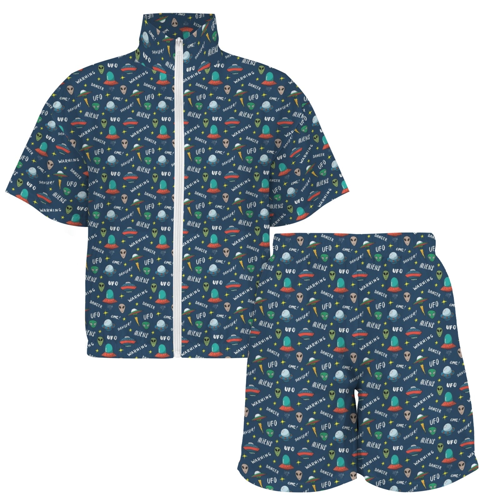 UFO's And Aliens Women's Windbreaker Short Set Women's Windbreaker Short Set Printed Offshore Sci Fi