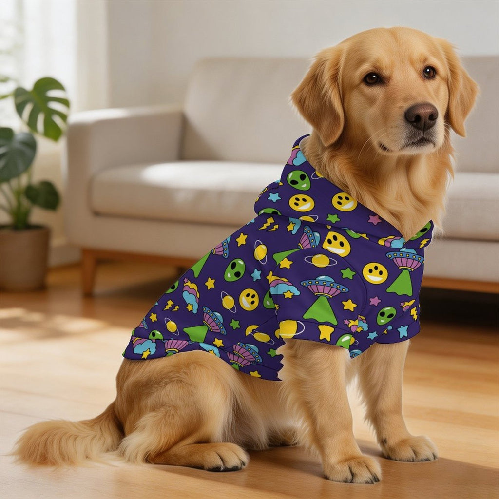 Groovy Alien And UFO Pet Hoodie (Large Size)