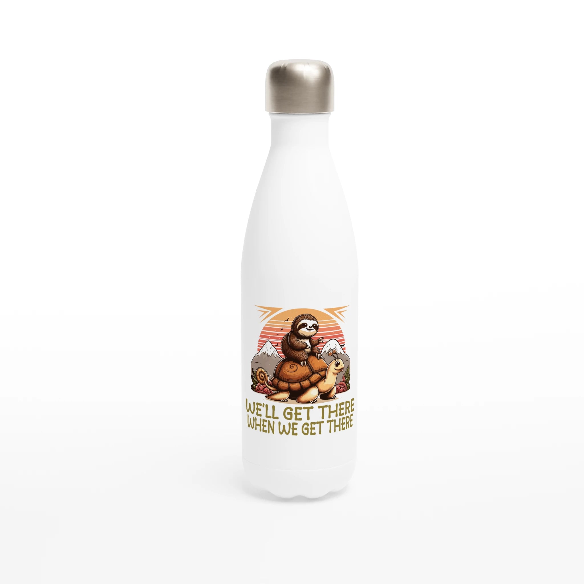 Sloth Race, We'll Get There When We Get There - White 17oz Stainless Steel Water Bottle Default Title White Water Bottle animal Globally Fulfilled