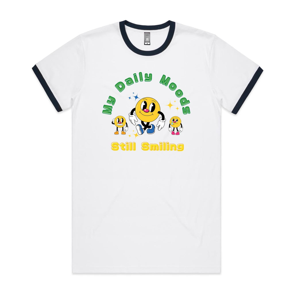 My Daily Moods - Staple Ringer Tee White Navy Ringer T-Shirt Printed In Australia
