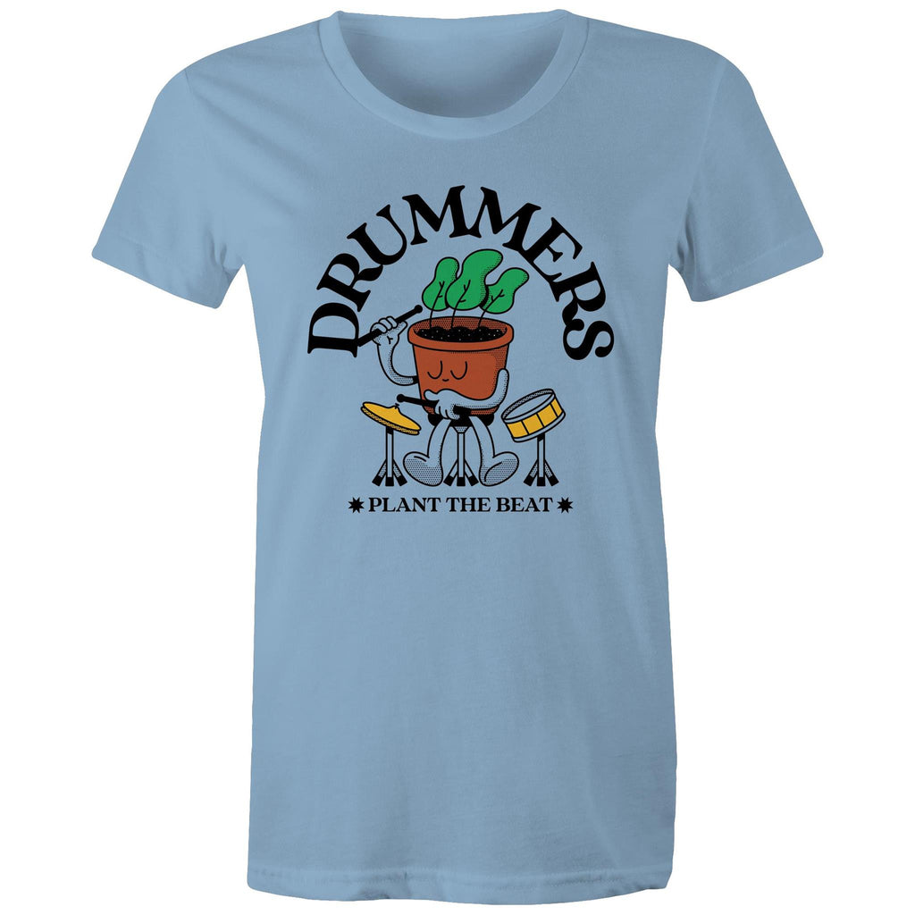 Drummers Plant The Beat - Womens T-shirt Carolina Blue Womens T-shirt Music Printed In Australia