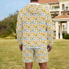 Retro Boho Flower Men's Lightweight Sun Hoodie & Shorts Set Men's Lightweight Sun Hoodie & Shorts Plants Printed Offshore