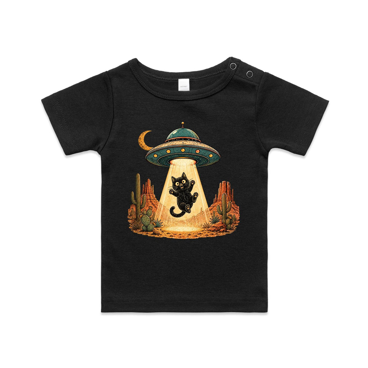 Black Cat Alien UFO Abduction AS Colour Baby T-shirt