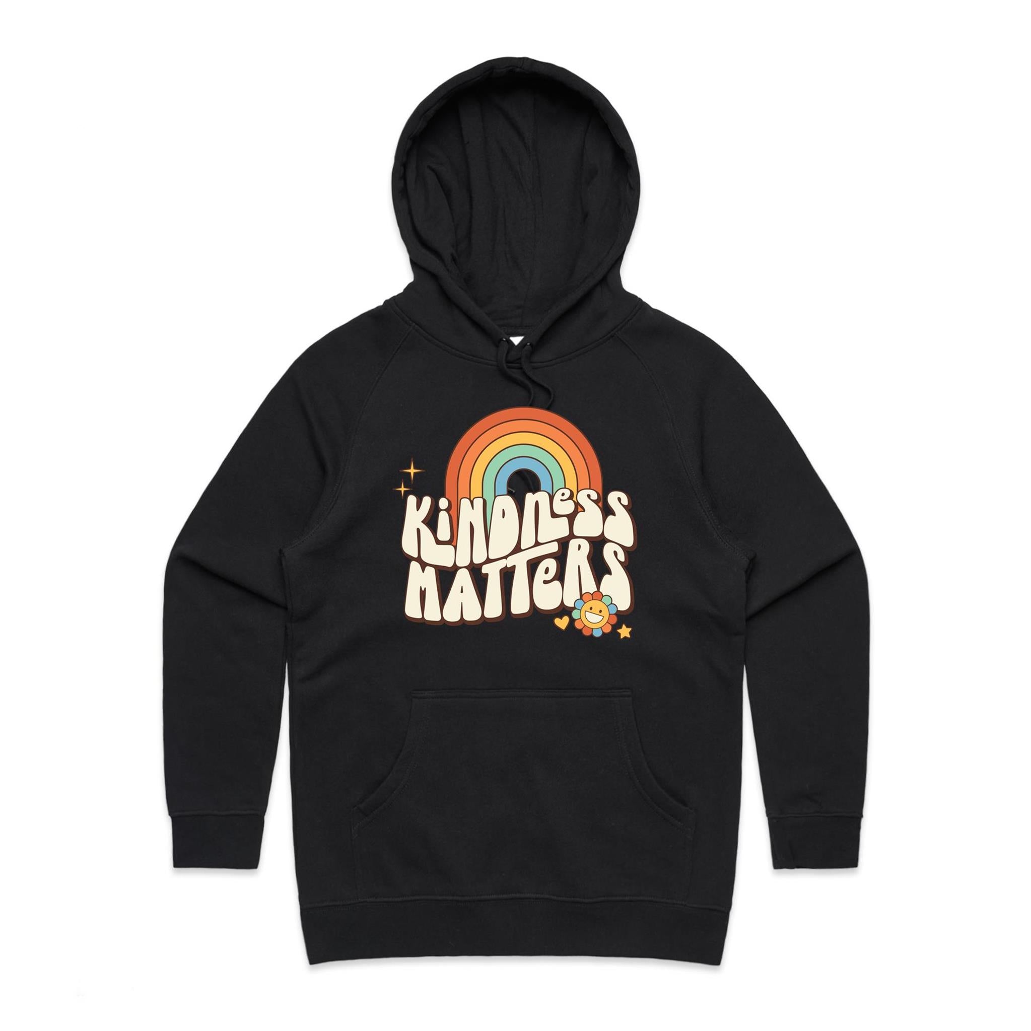 Kindness Matters - Womens Hoodie Black Womens Hoodie Kindness Positivity Printed In Australia Retro