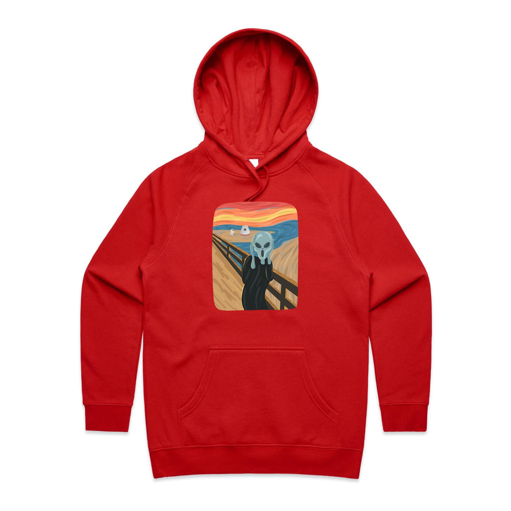 Alien Scream - Womens Hoodie Red Womens 2XL Womens Hoodie Printed In Australia Sci Fi