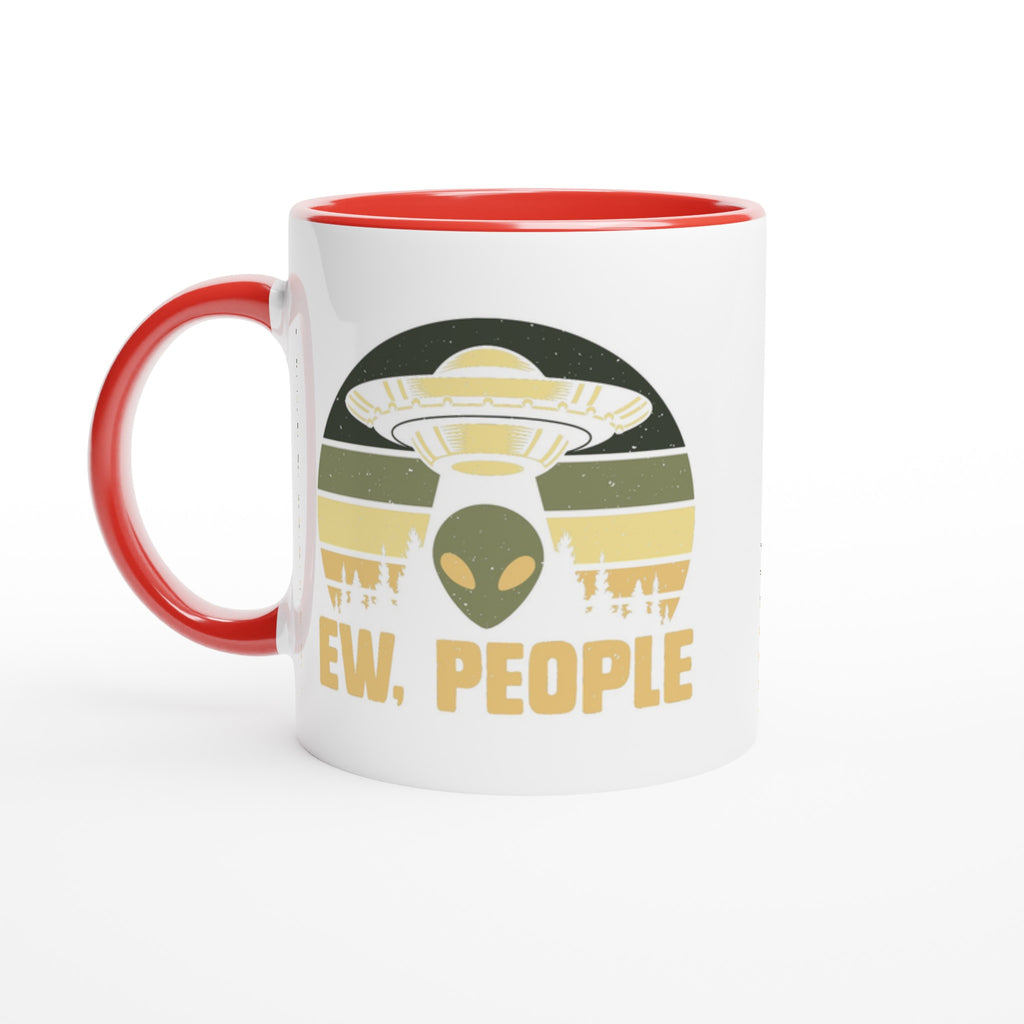 Alien Ew, People - White 11oz Ceramic Mug with Colour Inside Ceramic Red Colour 11oz Mug Globally Fulfilled Sci Fi