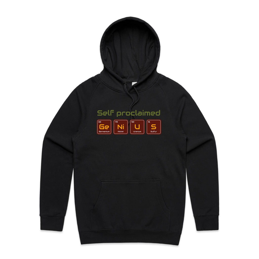 Self Proclaimed Genius - Mens Hoodie Black Mens Hoodie Printed In Australia Science