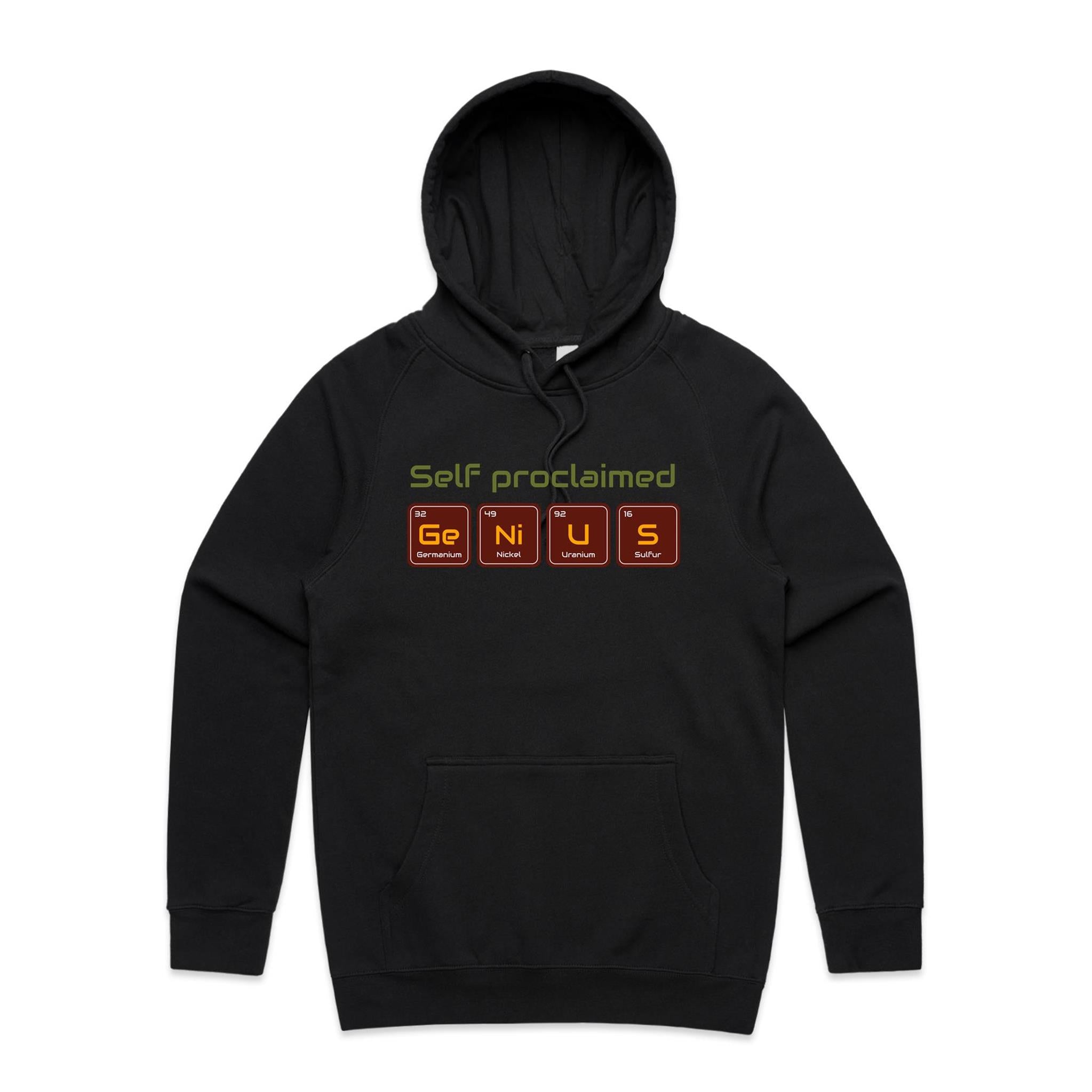 Self Proclaimed Genius - Mens Hoodie Black Mens Hoodie Printed In Australia Science