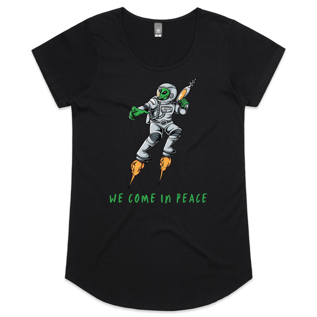 Alien, We Come In Peace - Womens Scoop Neck T-Shirt Black Womens Scoop Neck T-shirt Printed In Australia Sci Fi