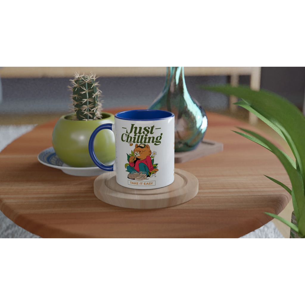 Personalised - Just Chilling - White 11oz Ceramic Mug with Colour Inside Personalised 11oz Mug animal customise Globally Fulfilled personalise