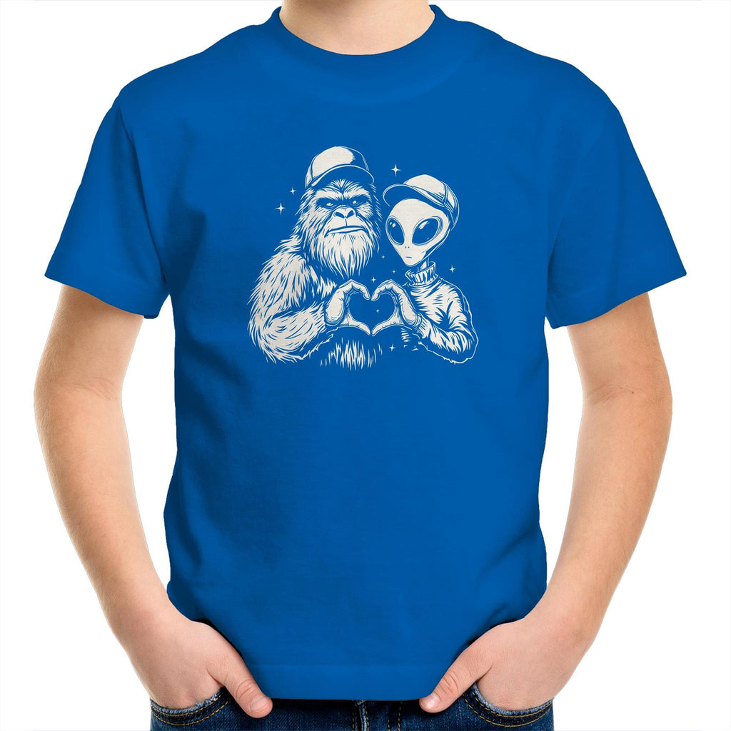 Alien Bigfoot Heart Hands - Kids Youth T-shirt Bright Royal Kids Youth T-shirt Love Printed In Australia Sci Fi