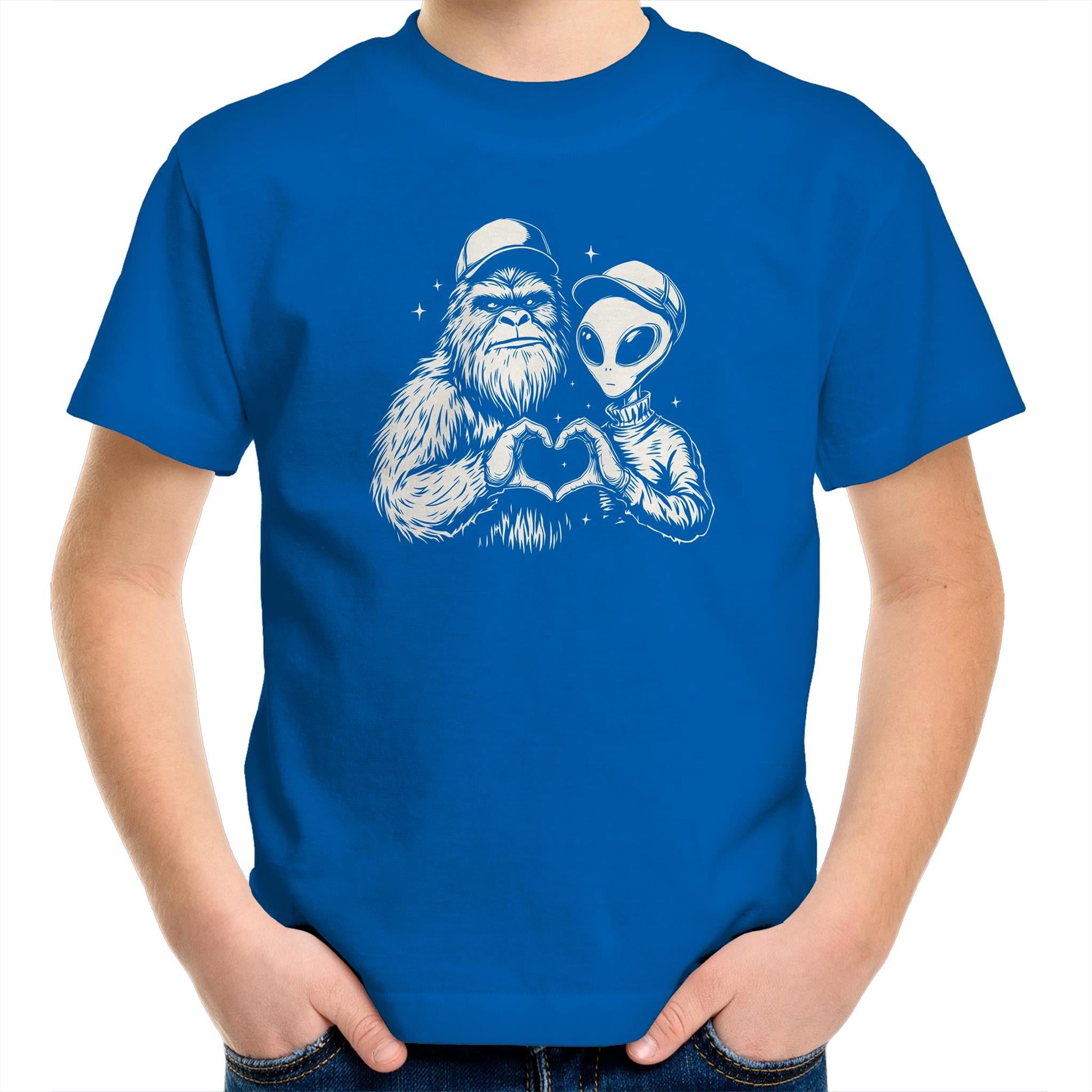 Alien Bigfoot Heart Hands - Kids Youth T-shirt Bright Royal Kids Youth T-shirt Love Printed In Australia Sci Fi