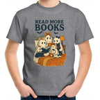 Read More Books, Halloween Ghosts - Kids Youth T-Shirt Grey Marle Kids Youth T-shirt Halloween Printed In Australia Reading