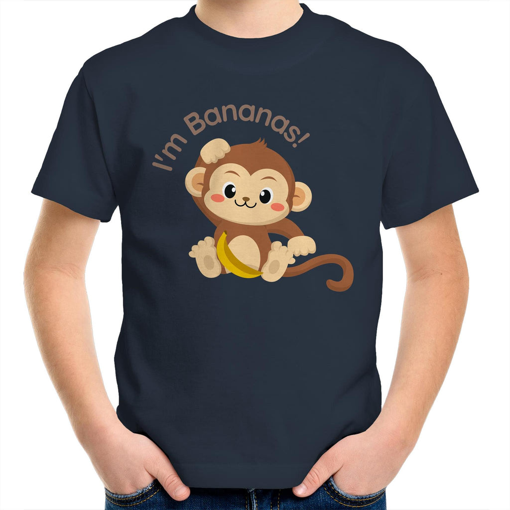 I'm Bananas, Monkey - Kids Youth T-Shirt Navy Kids Youth T-shirt animal Printed In Australia