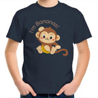 I'm Bananas, Monkey - Kids Youth T-Shirt Navy Kids Youth T-shirt animal Printed In Australia