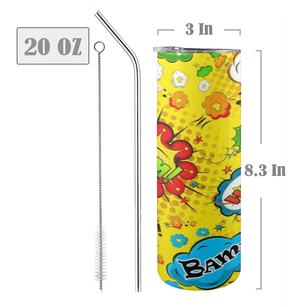 Comic Book Yellow 20oz Tall Skinny Tumbler with Lid and Straw