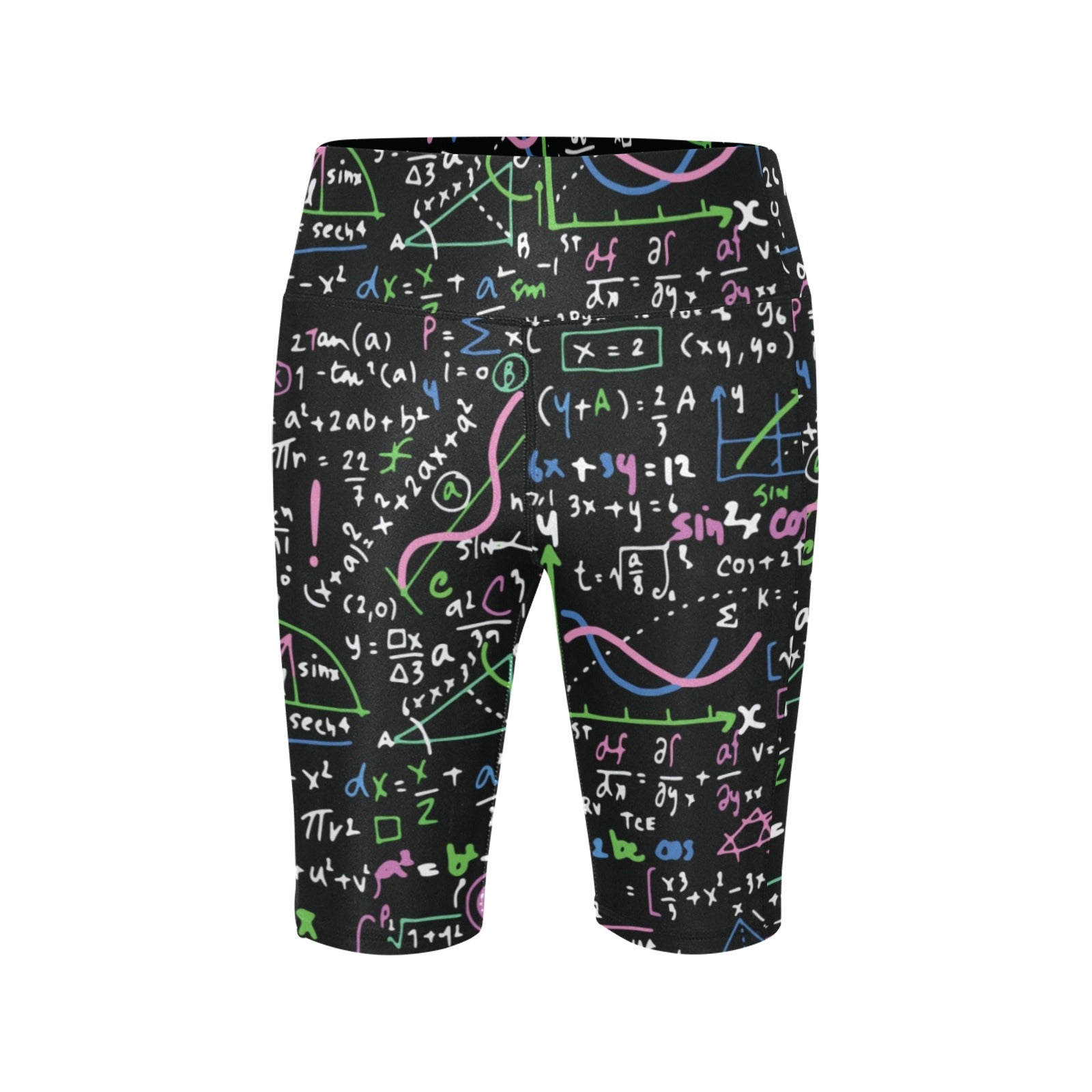 Equations In Green And Pink Women's Bike Shorts With Side Pockets Women's Bike Shorts Maths Printed Offshore