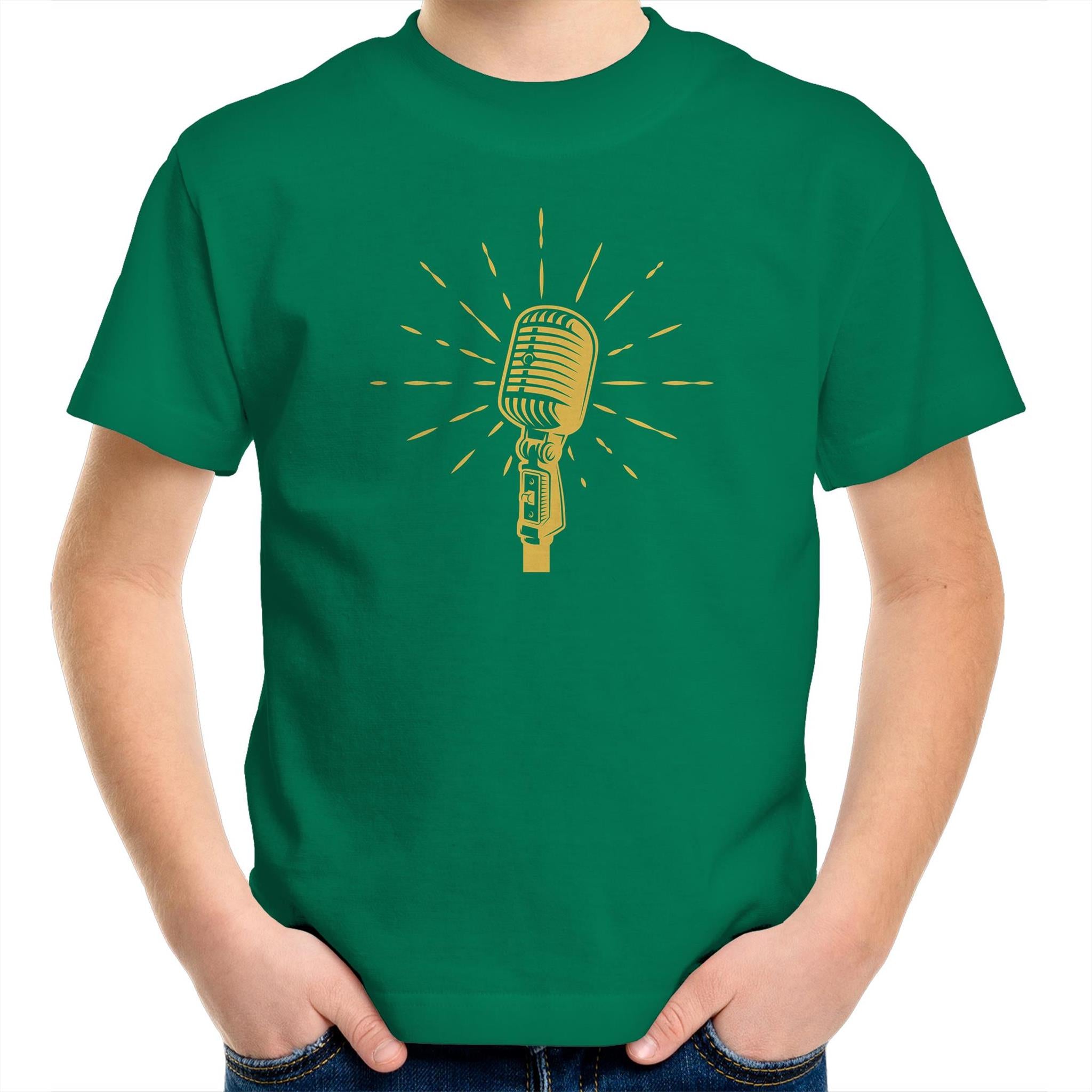 Retro Microphone - Kids Youth T-Shirt Kelly Green Kids Youth T-shirt Music Printed In Australia Retro