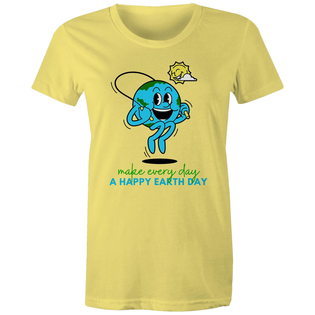 Make Every Day A Happy Earth Day - Womens T-shirt Yellow Womens T-shirt Environment Printed In Australia