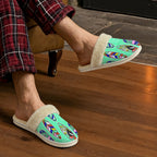 Aloha Surfboards Men's Fur Trim Thick-Sole Indoor Slippers Men's Fur Trimmed Slippers Printed Offshore Surf