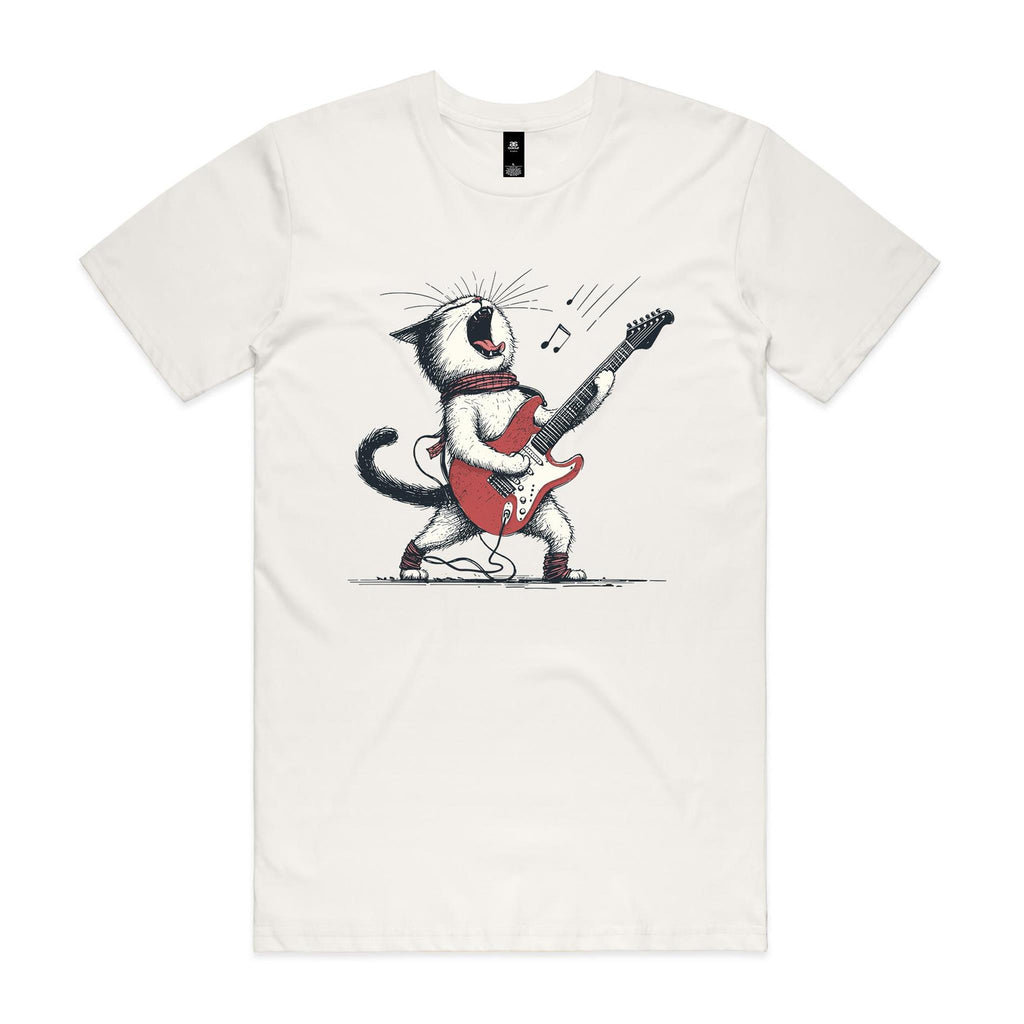 Cat Playing Guitar Men's AS Colour T-shirt Natural Mens T-shirt animal Music Printed In Australia