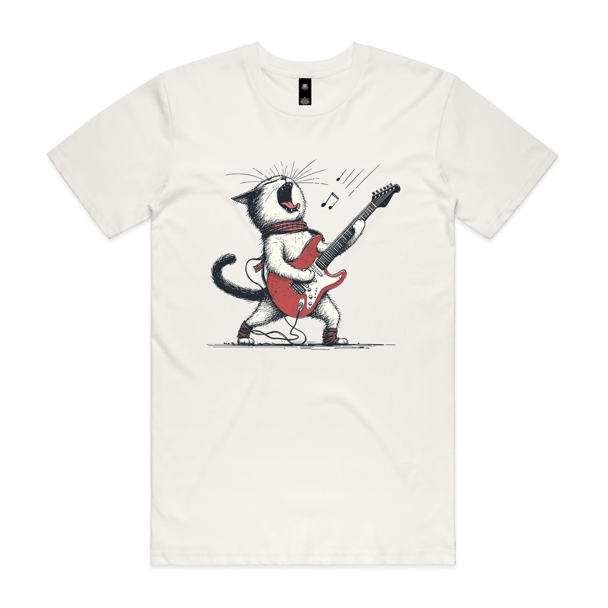Cat Playing Guitar Men's AS Colour T-shirt Natural Mens T-shirt animal Music Printed In Australia