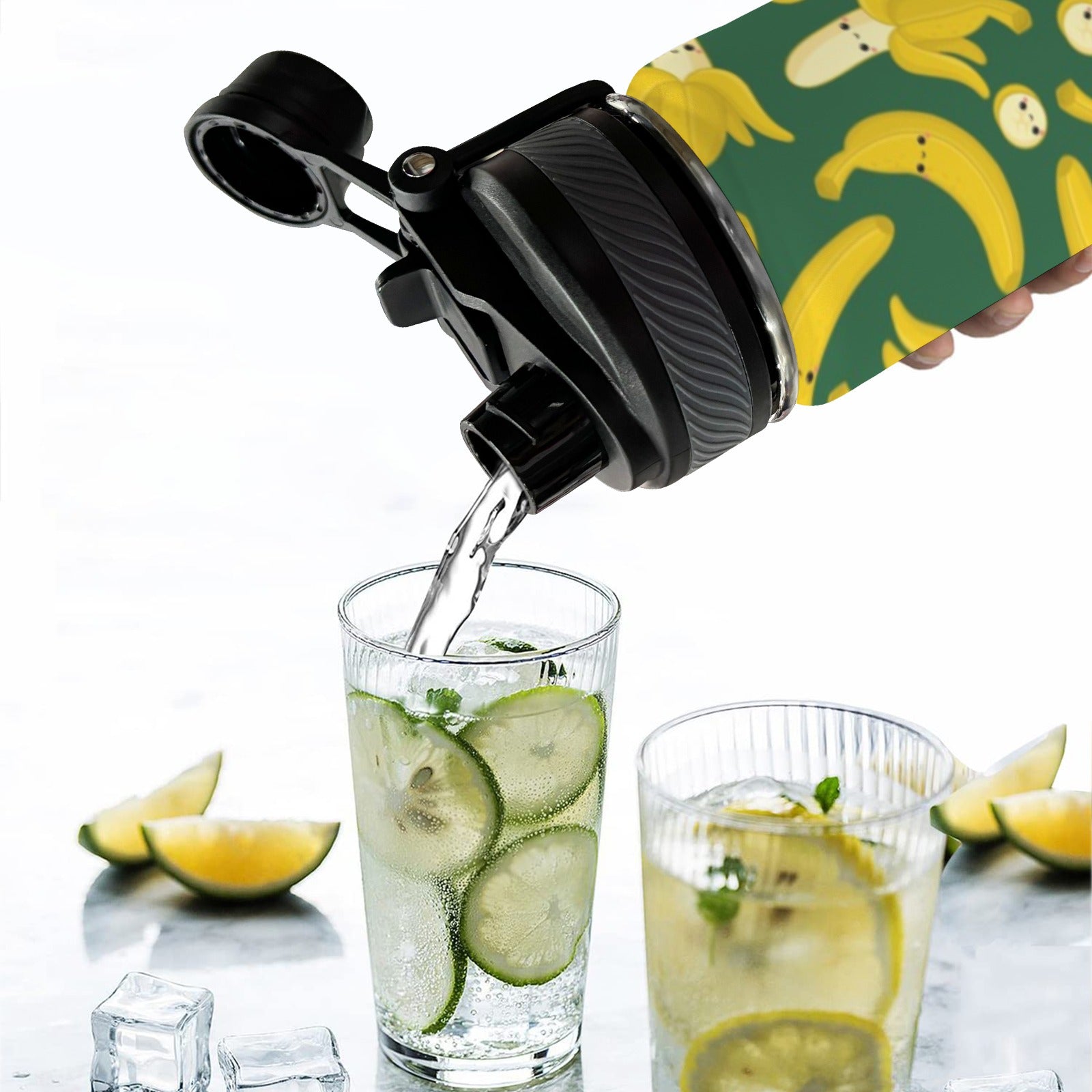 Happy Bananas - Insulated Water Bottle with Dual-Use Lid (18oz) Insulated Water Bottle with Dual-Use Lid (18oz) Food Printed Offshore