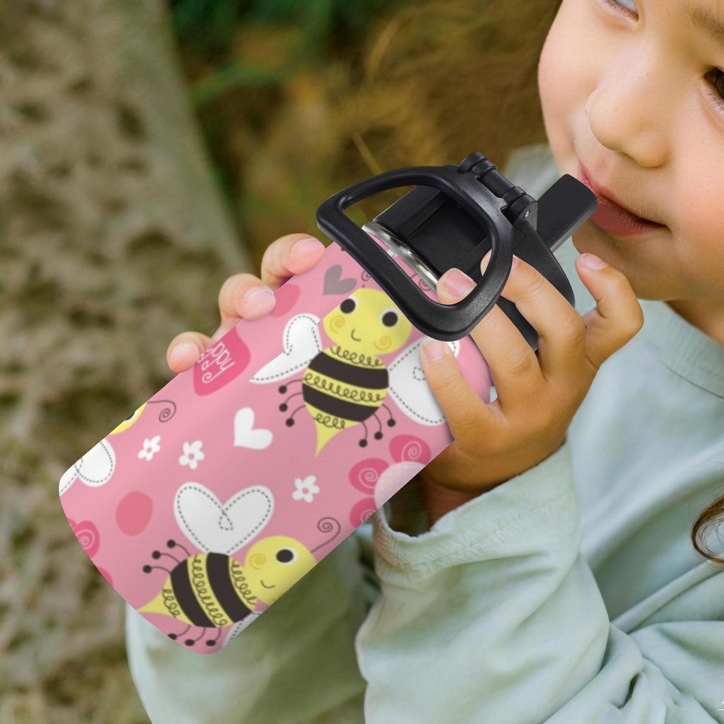 Cute Bee Floral 12oz Kids Water Bottle with Straw Lid