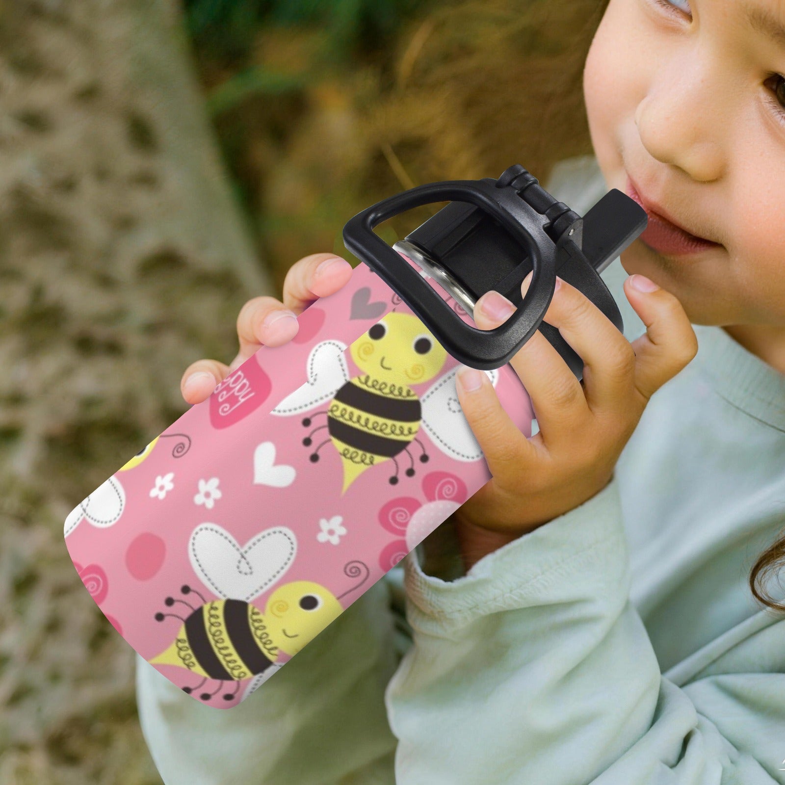 Cute Bee Floral 12oz Kids Water Bottle with Straw Lid