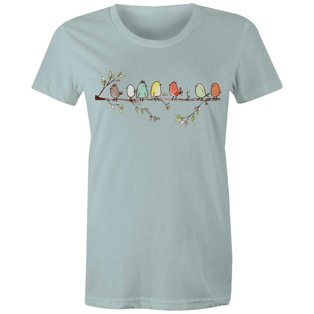 Birds On A Branch - Womens T-shirt Pale Blue Womens T-shirt animal Printed In Australia