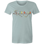 Birds On A Branch - Womens T-shirt Pale Blue Womens T-shirt animal Printed In Australia