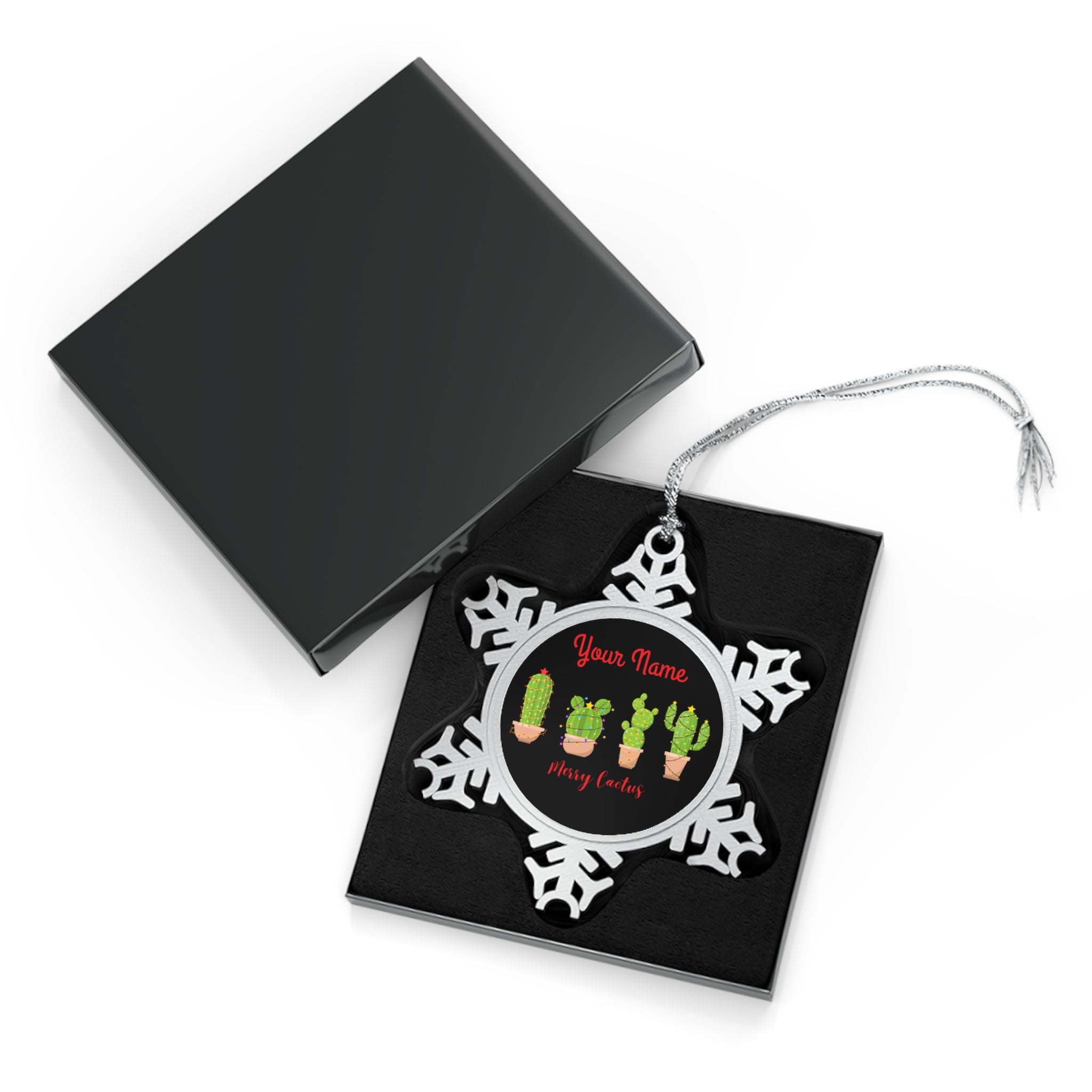 Personalised - Merry Cactus - Christmas Pewter Snowflake Ornament
