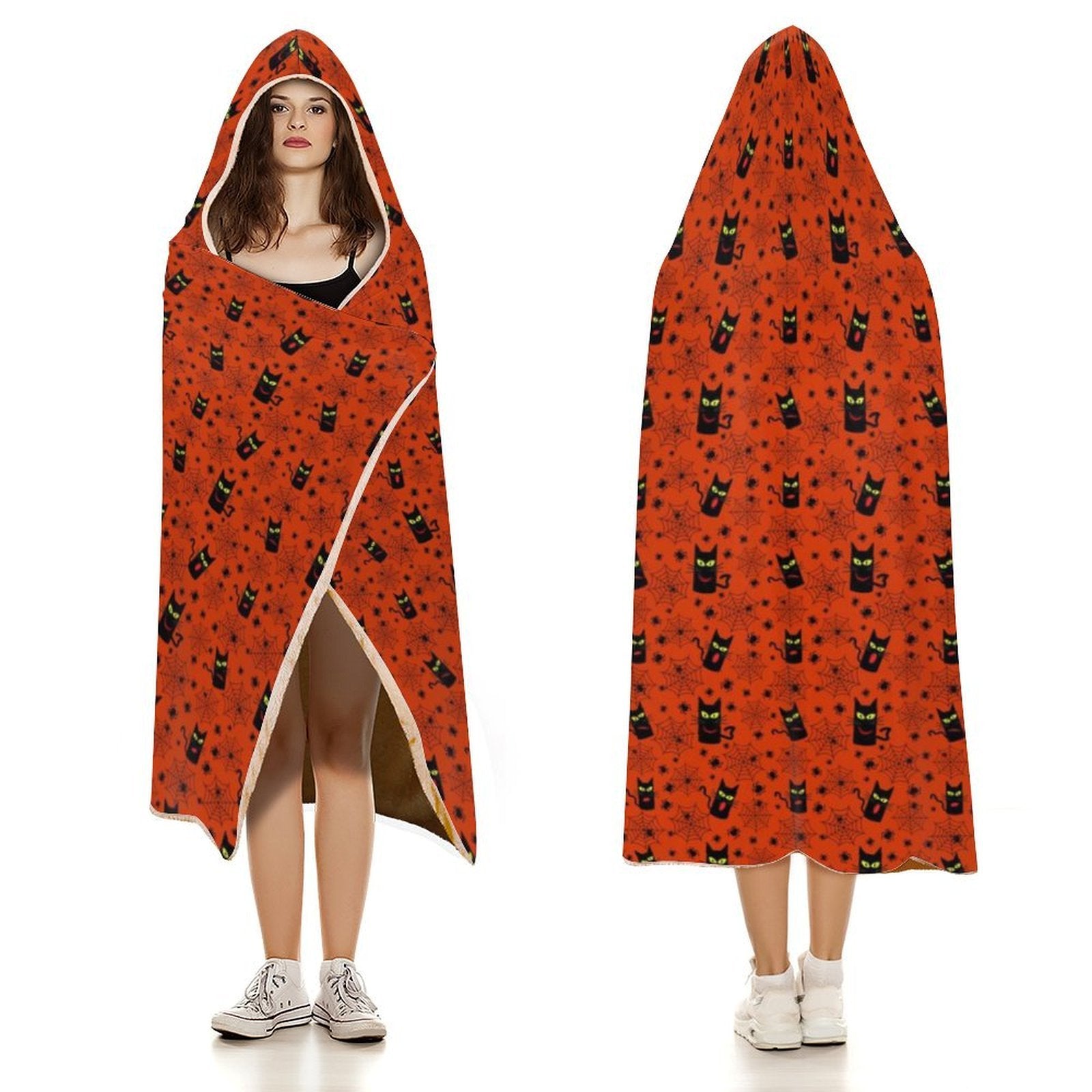 Halloween Black Cats Kids Hooded Blanket 100cm x 130cm