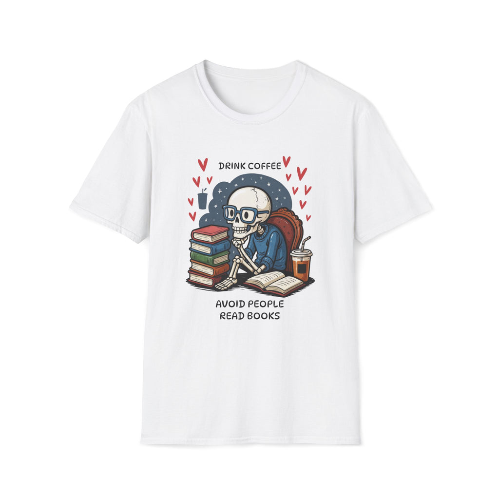 Skeleton, Drink Coffee, Avoid People, Read Books - Unisex Softstyle T-shirt