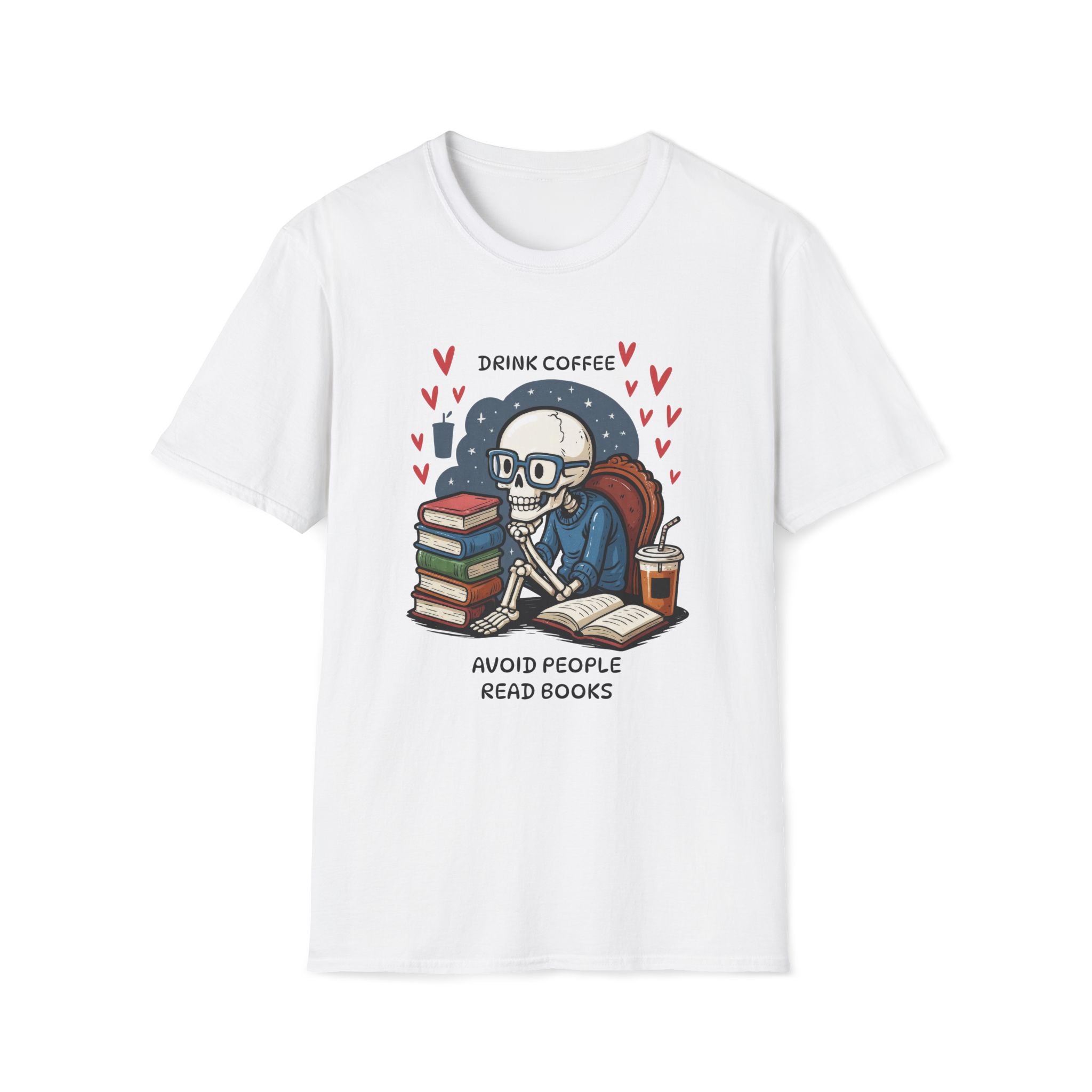Skeleton, Drink Coffee, Avoid People, Read Books - Unisex Softstyle T-shirt