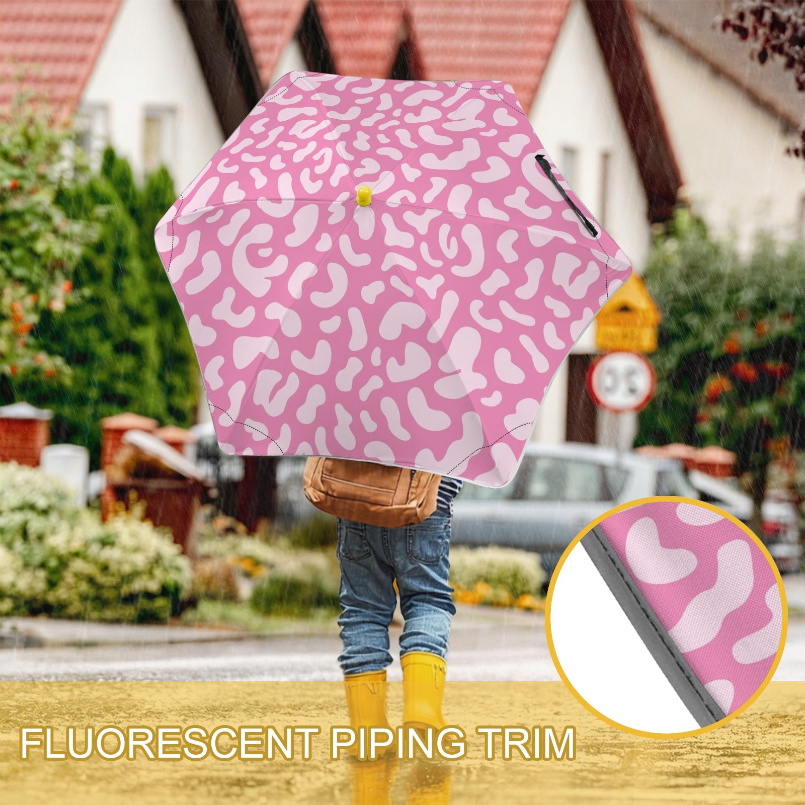 Pink Leopard Kids Safe Round Corner Umbrella Kids Safe Round Corner Umbrella animal Printed Offshore