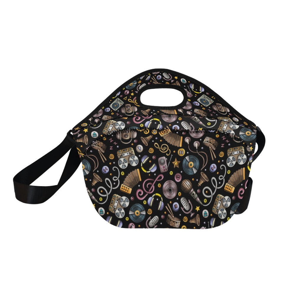 Retro Music Mix - Neoprene Lunch Bag Neoprene Lunch Bag Printed Offshore