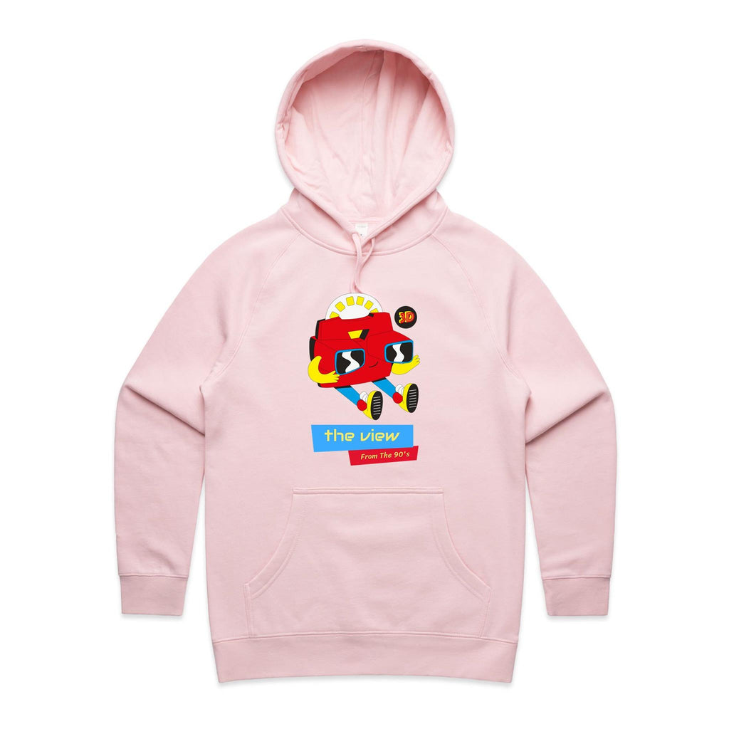 The View From The 90's - Womens Hoodie Pink Womens Hoodie Printed In Australia Retro