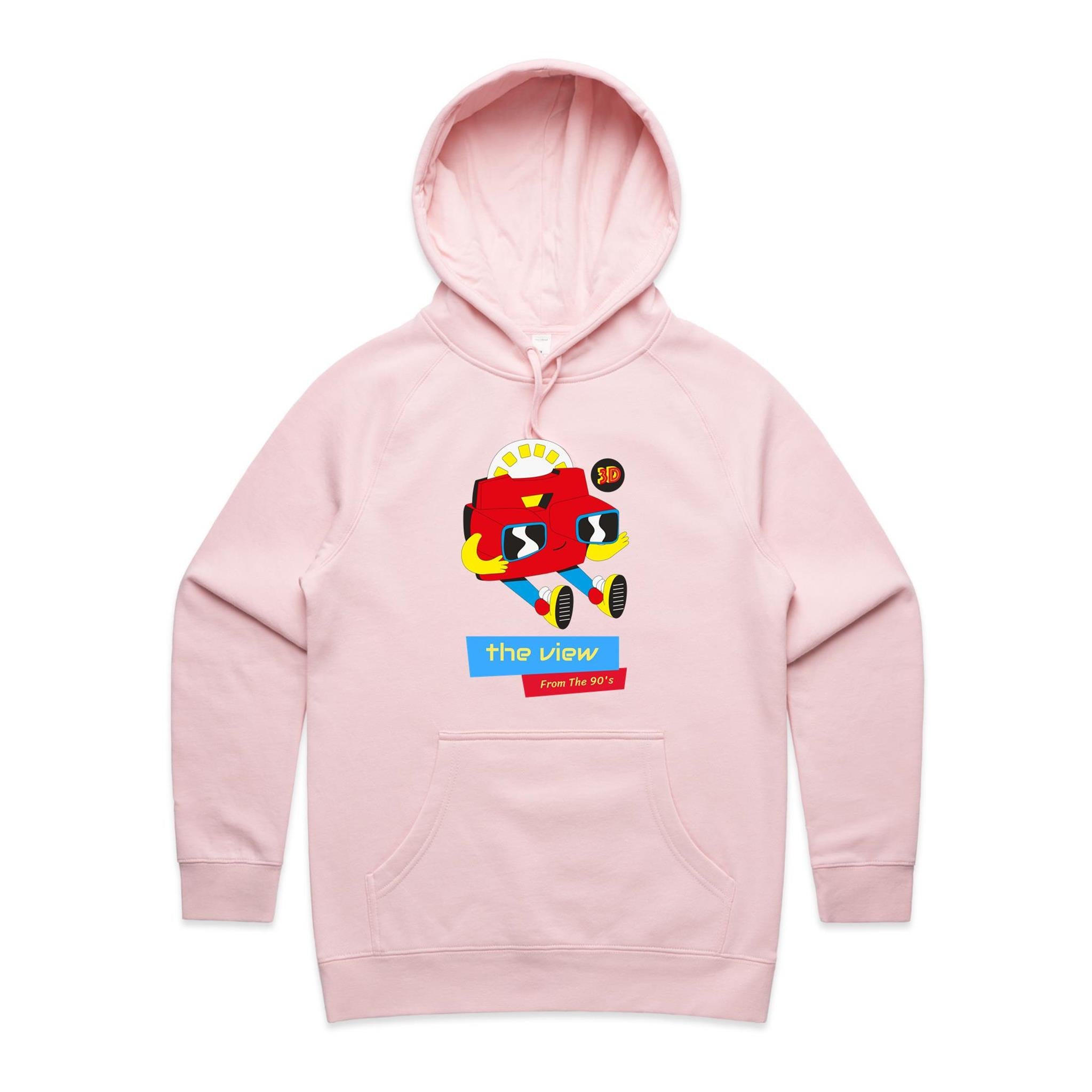 The View From The 90's - Womens Hoodie Pink Womens Hoodie Printed In Australia Retro
