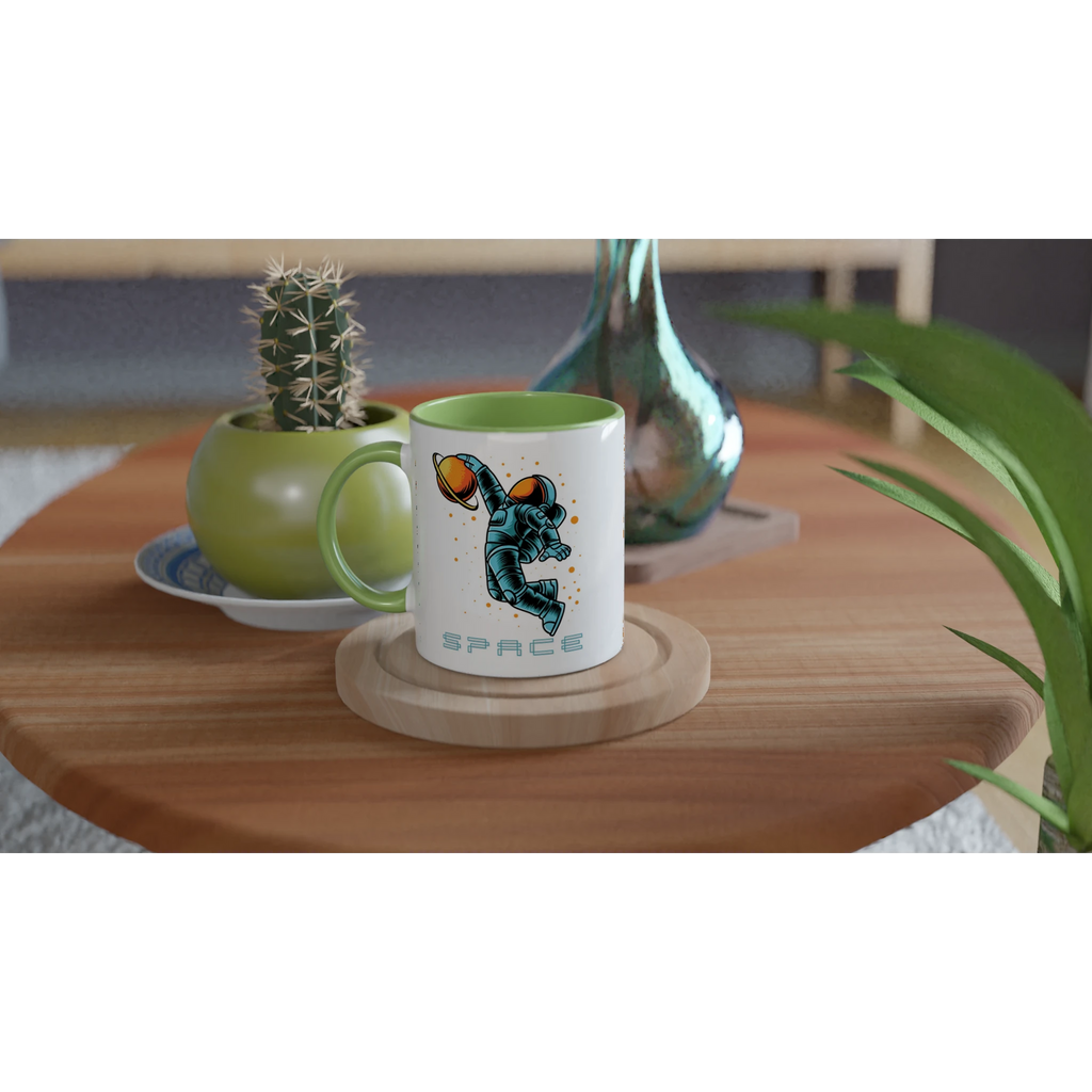 Personalised - Astronaut Basketball - White 11oz Ceramic Mug with Colour Inside Personalised 11oz Mug customise Globally Fulfilled personalise Space