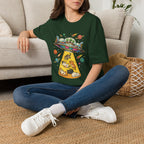 UFO Cat Abduction Unisex T-Shirt Forest Green Unisex Adult T-shirt animal Globally Fulfilled Sci Fi