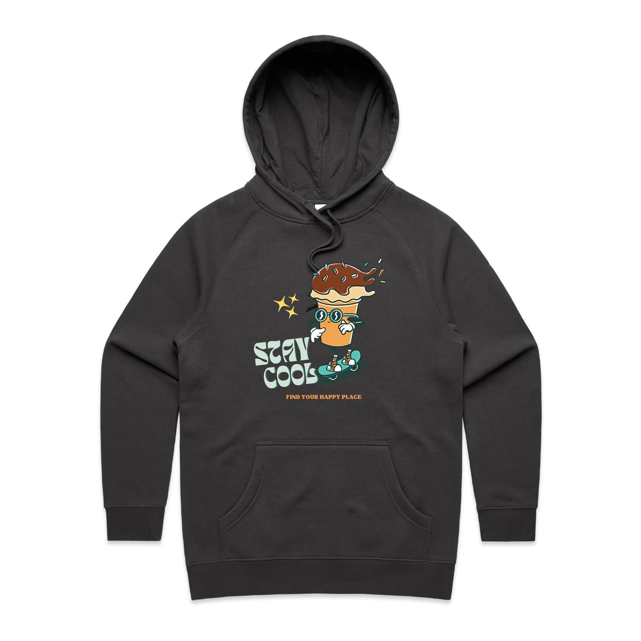 Stay Cool, Ice-cream Skateboard - Womens Hoodie Coal Womens Hoodie Food Printed In Australia Summer