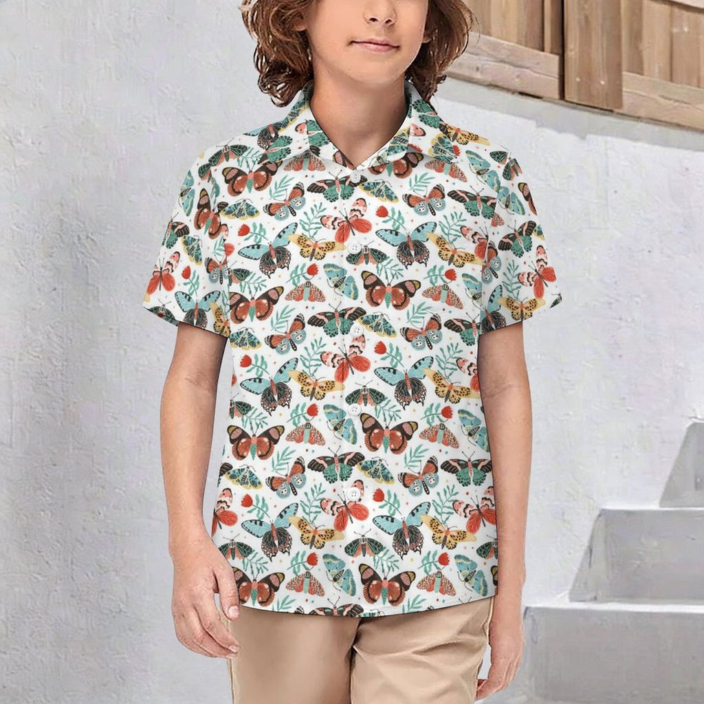 Pretty Moths And Butterflies Kids Youth Short Sleeve Button Up Shirt