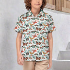 Pretty Moths And Butterflies Kids Youth Short Sleeve Button Up Shirt