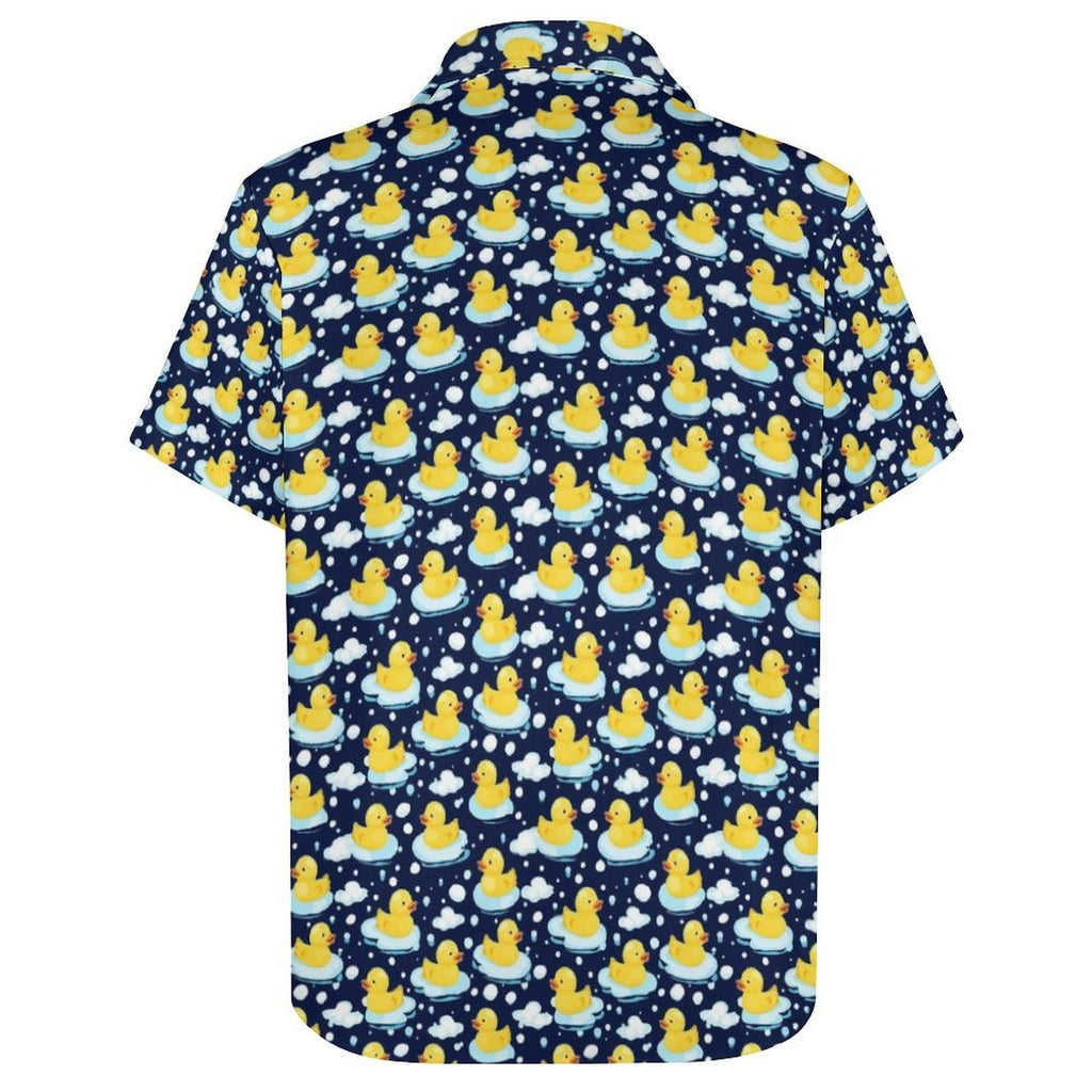 Rubber Ducks On Dark Women's Collared Pocketless Short Sleeve Shirt
