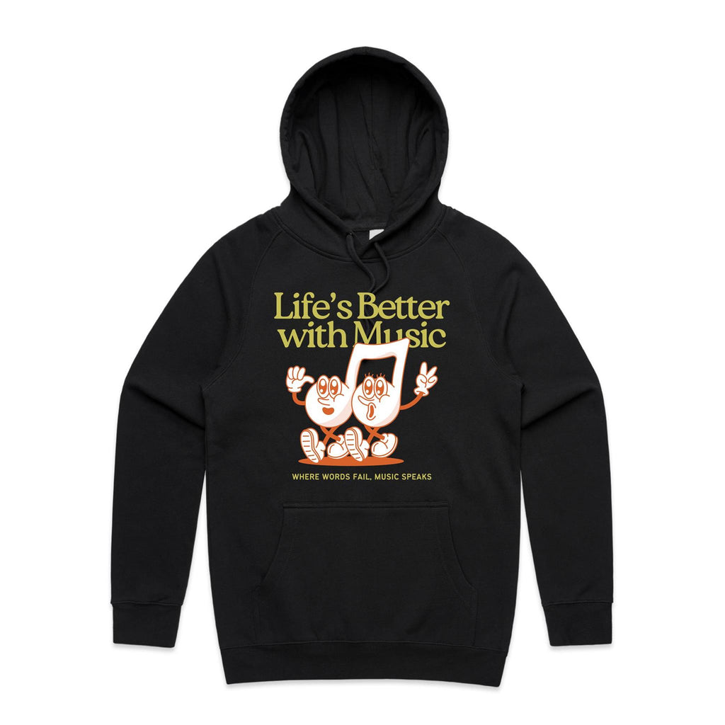 Life's Better With Music - Mens Hoodie Black Mens Hoodie Music Printed In Australia