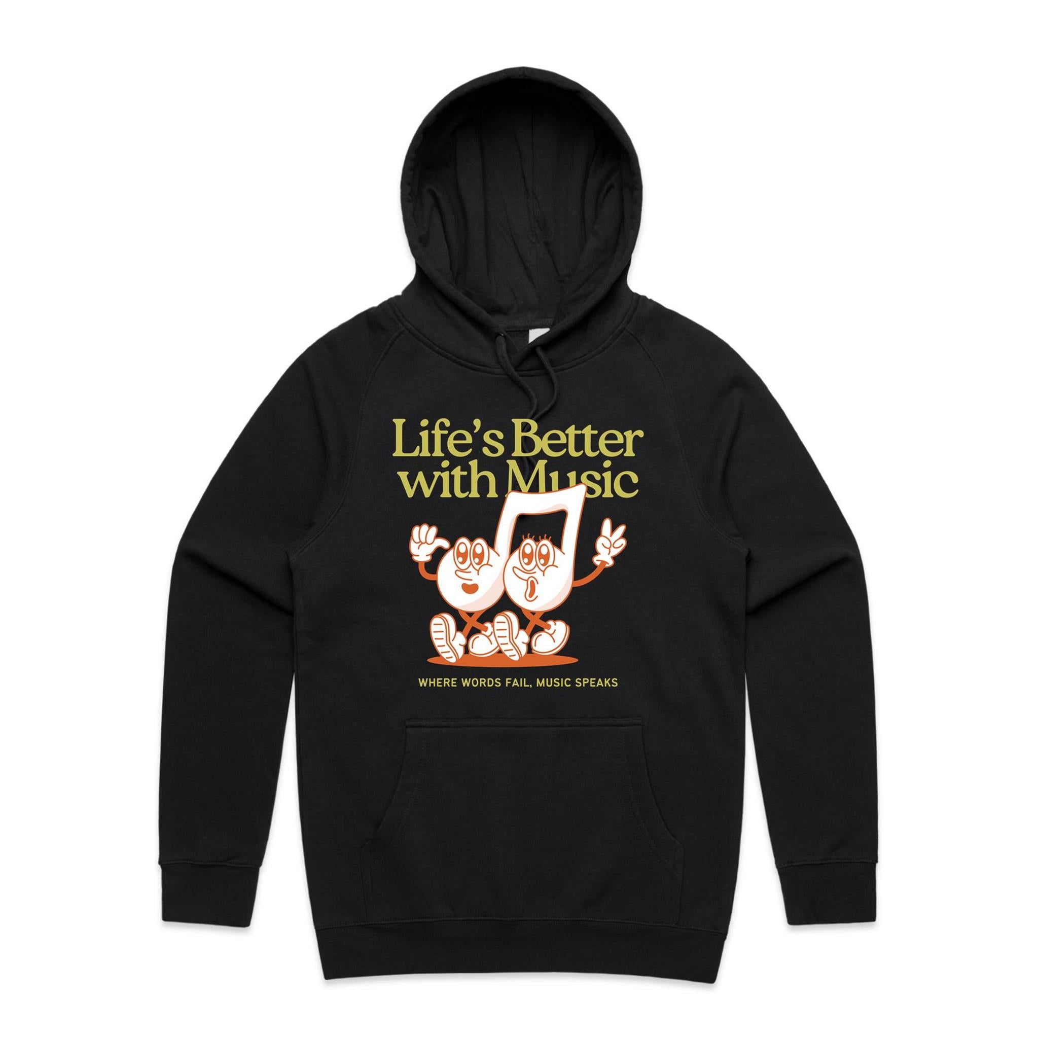 Life's Better With Music - Mens Hoodie Black Mens Hoodie Music Printed In Australia